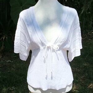 Womens Gorgeous Knitted White Deep V Front Off The Shoulders Knit Neck Tie Top🌼